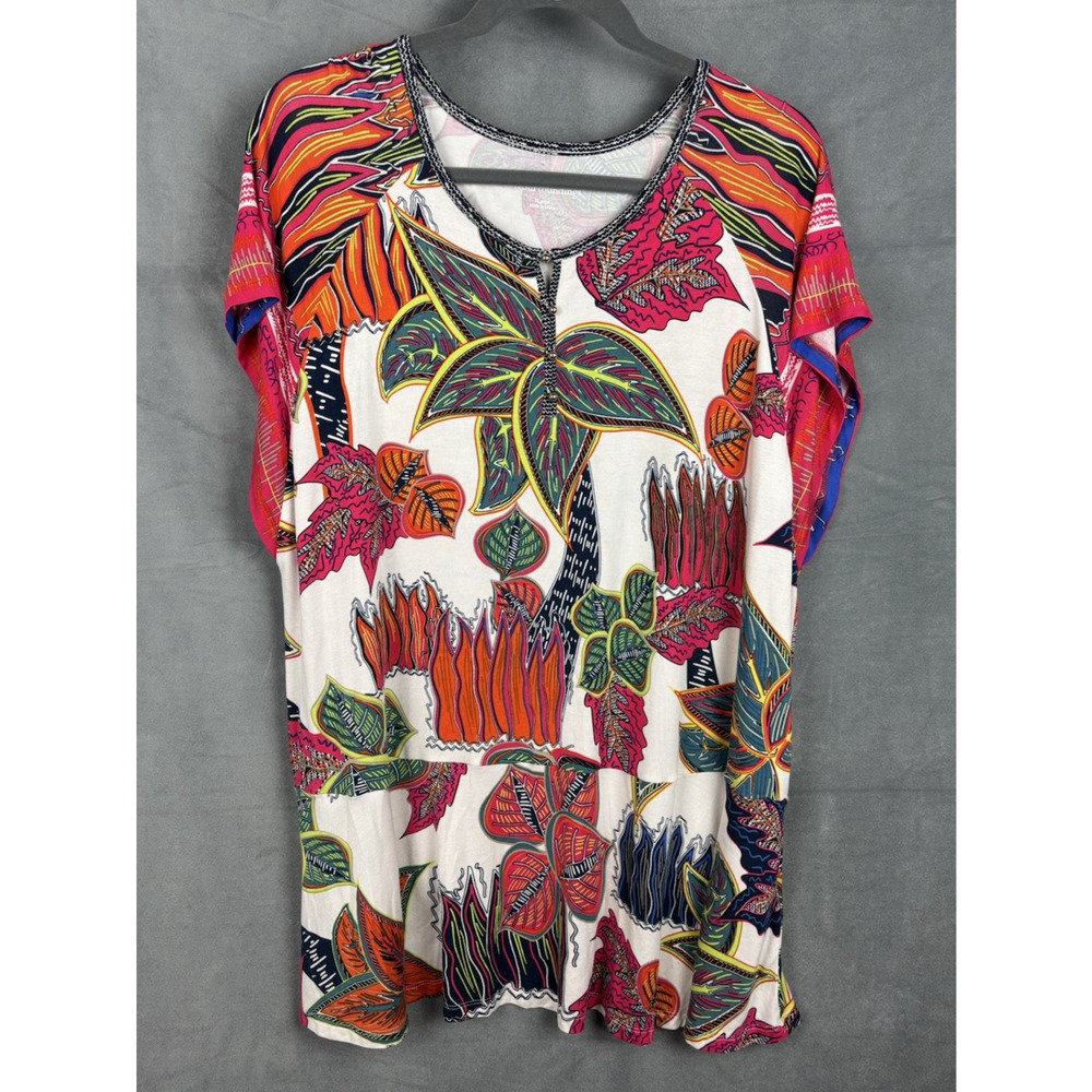 Soft Surroundings Tigerwood Placed Print Knit Top Size XL Tropical